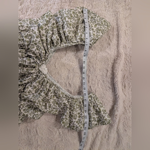 Green Floral Patterned Mini V Neck Puff Sleeve Babydoll Dress L - Picture 10 of 15